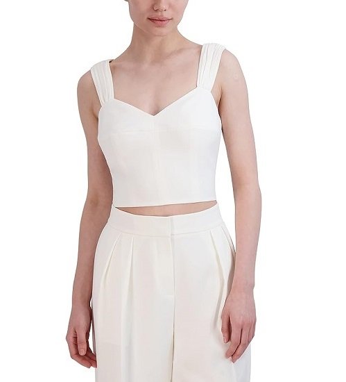 Women's Sweetheart Neck Sleeveless Shirred Strap Crop Top