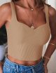 Women's Sleeveless V Neck Tank Ribbed Knit Shirts Backless Slim Fit Basic Crop Tops
