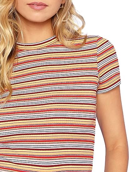 Women's Casual Multi Striped Ribbed Short Sleeve Solid Tee Knit Top
