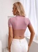 Women's Mock Neck Tops Summer Mesh Cropped Tops Short Sleeves