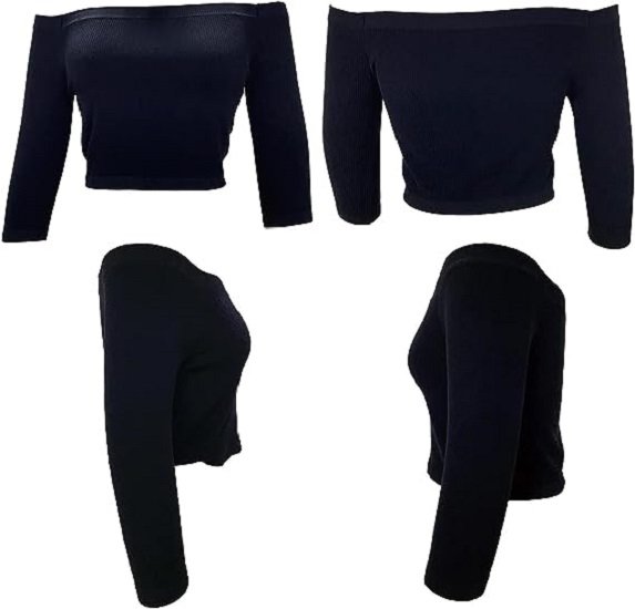 Women's Off Shoulder 3/4 Sleeve Top Tees Sexy Slim Fitted Ribbed Knit Crop Shirts