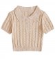 Women's Button Front Short Sleeve Cable Knit Crop Top Pullover Sweater