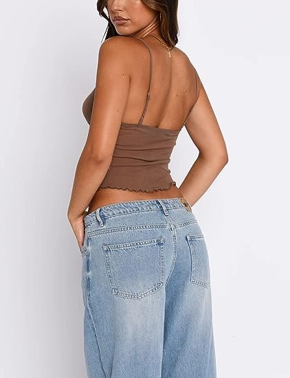 Sexy Camisole Top Spaghetti Strap Lace Trim Sleeveless Cropped Top Going Out Tank Top