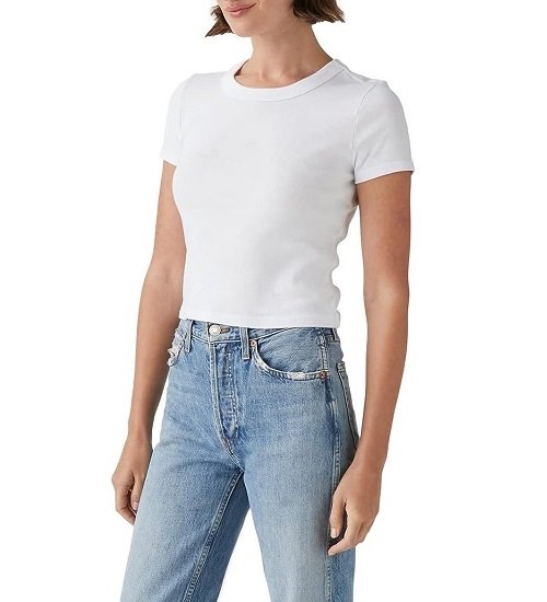 Women's Basic Cropped Tee - Crew Neck, Short Sleeve