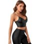 Women's PU Leather V Neck Spaghetti Strap Cami Crop Top