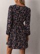 Womens V Neck Floral Dress Long Sleeve