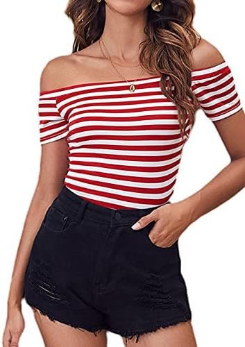 Women's Short Sleeve Fitted Off Shoulder Shirt  T-Shirt